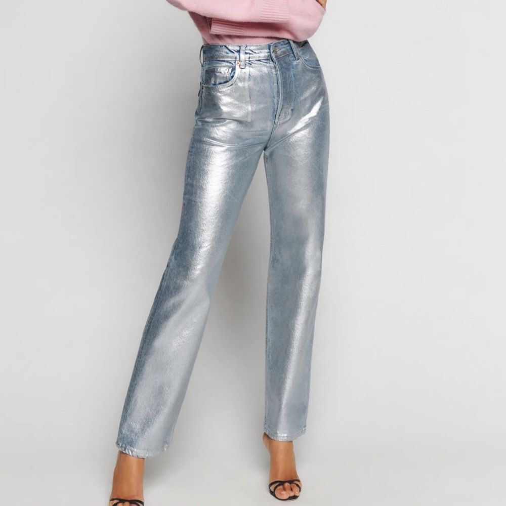 Reformation Silver Straight Leg Jeans